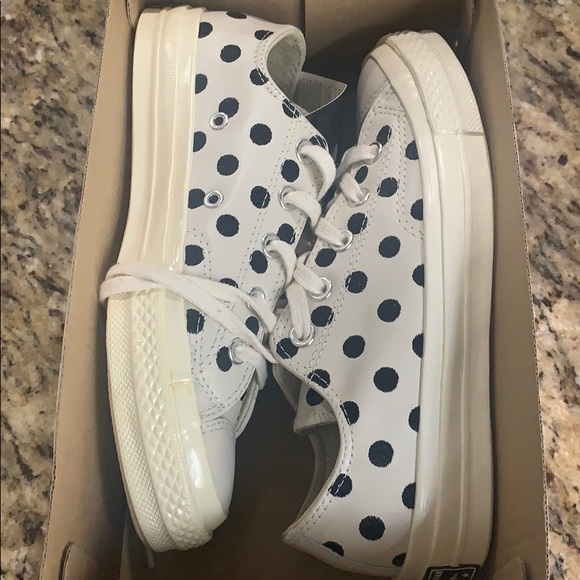 Cream Black Leather Embroidered Polkadots Sneakers - Picture 6 of 8